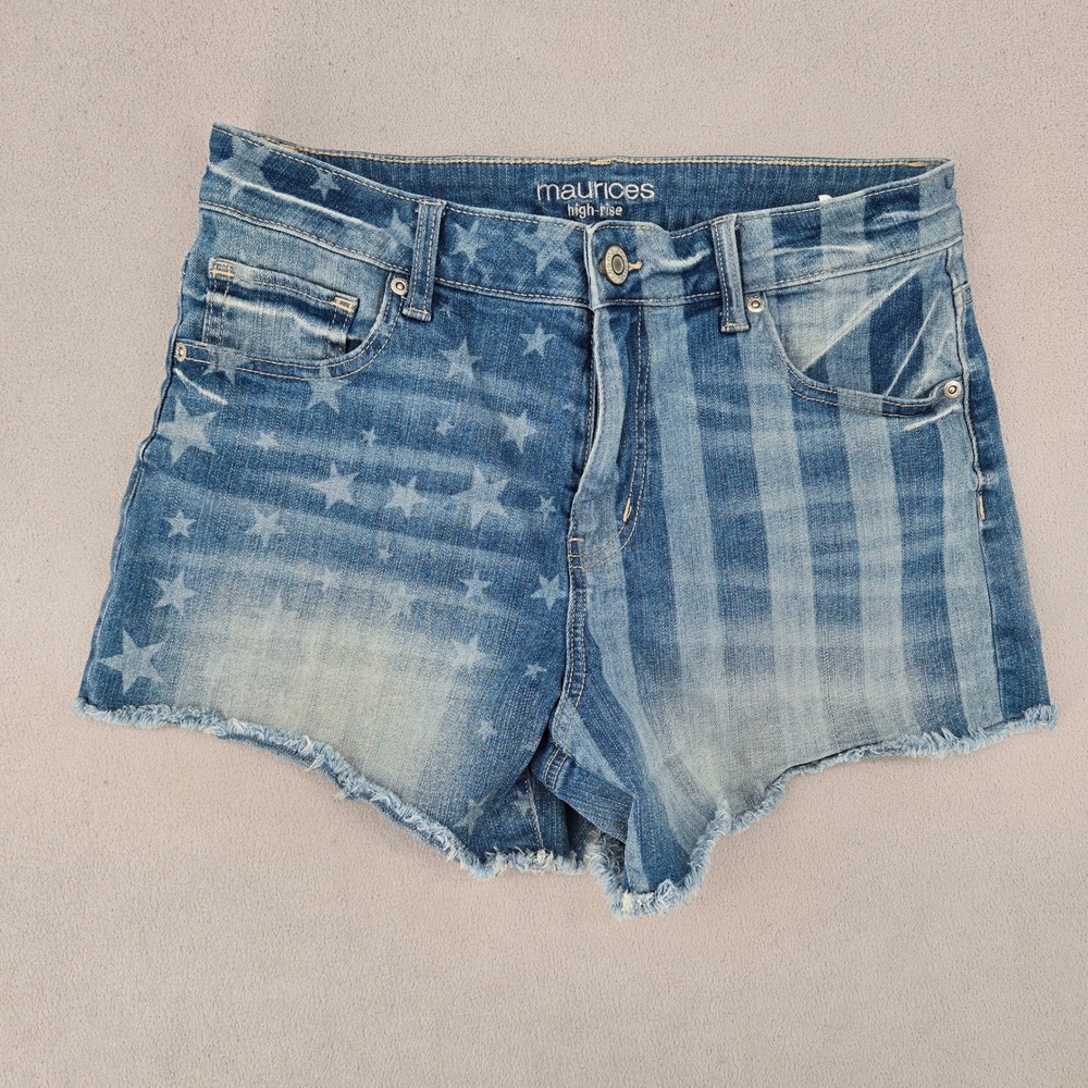 Maurices Womens 10 Denim Shorts Stars Stripes Americana High Rise Frayed Hem